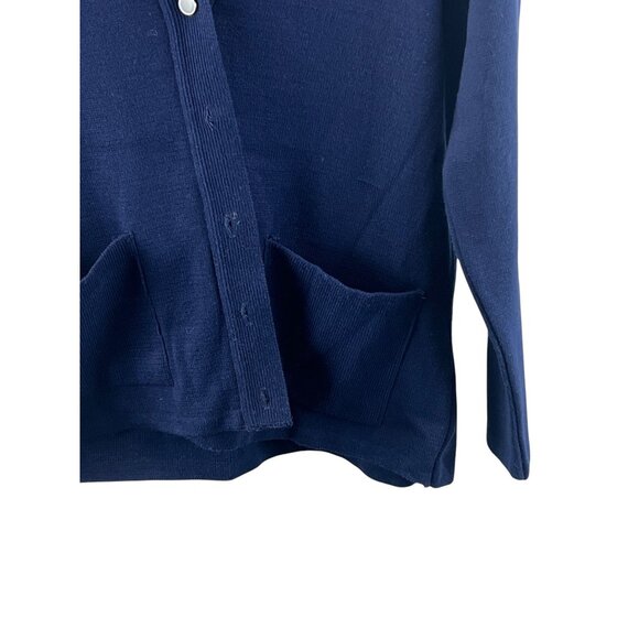 Bm Collection Navy Blue Acrylic Cardigan Pockets Button Front Knit Mature Size M - Picture 11 of 11